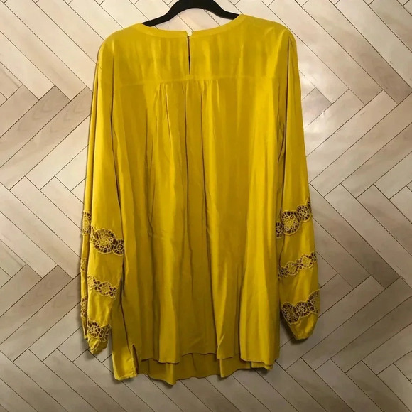 LOFT Mustard Yellow Crochet Sleeve Blouse NWT Womens Plus Size 20 2X - Picture 2 of 2